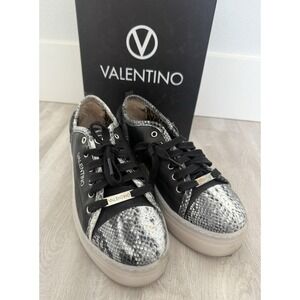 VALENTINO Dalia Black Snakeskin Platform Sneakers Made in Italy Size 9.5